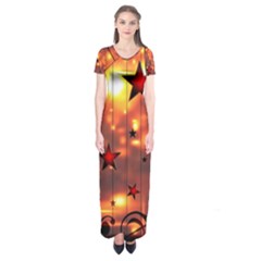 Star Radio Light Effects Magic Short Sleeve Maxi Dress