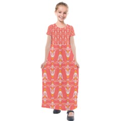 Seamless Pattern Background Red Kids  Short Sleeve Maxi Dress