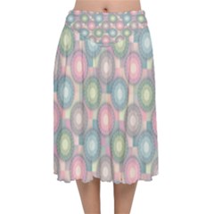 Seamless Pattern Pastels Background Velvet Flared Midi Skirt