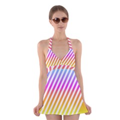 Abstract Lines Mockup Oblique Halter Dress Swimsuit 