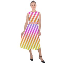 Abstract Lines Mockup Oblique Midi Tie-back Chiffon Dress