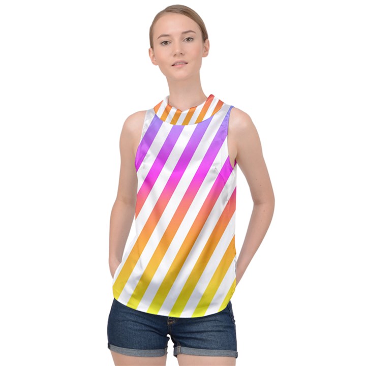 Abstract Lines Mockup Oblique High Neck Satin Top