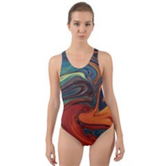 Abstract Art Pattern Cut-out Back One Piece Swimsuit