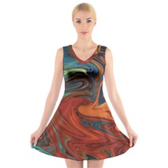 Abstract Art Pattern V-neck Sleeveless Dress