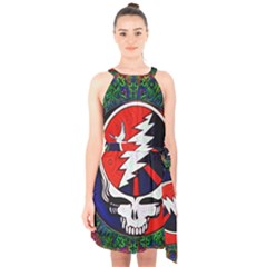 Grateful Dead Halter Collar Waist Tie Chiffon Dress