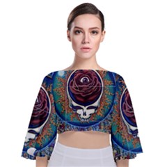 Grateful Dead Ahead Of Their Time Tie Back Butterfly Sleeve Chiffon Top by Sapixe