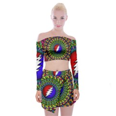 Grateful Dead Off Shoulder Top With Mini Skirt Set by Sapixe