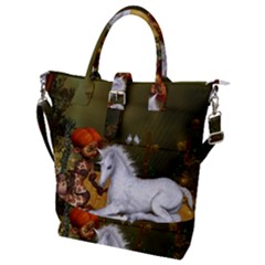 Cute Fairy With Unicorn Foal Buckle Top Tote Bag by FantasyWorld7