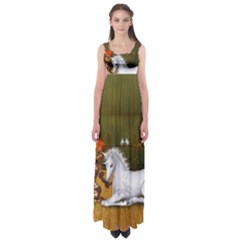 Cute Fairy With Unicorn Foal Empire Waist Maxi Dress by FantasyWorld7