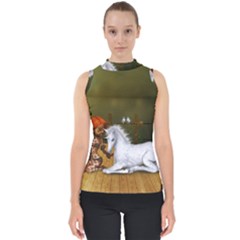 Cute Fairy With Unicorn Foal Mock Neck Shell Top by FantasyWorld7