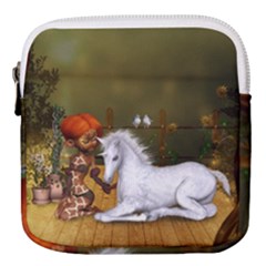 Cute Fairy With Unicorn Foal Mini Square Pouch by FantasyWorld7