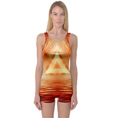 Abstract Orange Triangle One Piece Boyleg Swimsuit