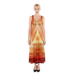 Abstract Orange Triangle Sleeveless Maxi Dress