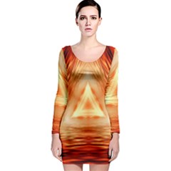 Abstract Orange Triangle Long Sleeve Bodycon Dress by HermanTelo