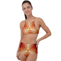 Abstract Orange Triangle High Waist Tankini Set by HermanTelo