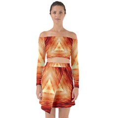 Abstract Orange Triangle Off Shoulder Top With Skirt Set