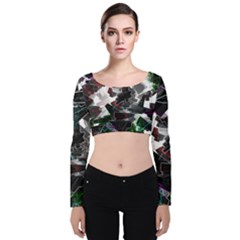 Abstract Science Fiction Velvet Long Sleeve Crop Top