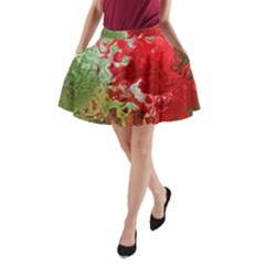 Abstract Stain Red Seamless A-line Pocket Skirt