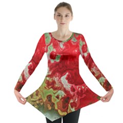 Abstract Stain Red Seamless Long Sleeve Tunic 