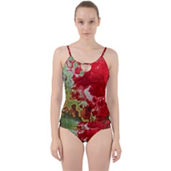 Abstract Stain Red Seamless Cut Out Top Tankini Set