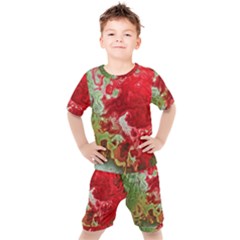 Abstract Stain Red Seamless Kids  Tee And Shorts Set
