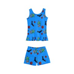 Halloween Witch Pattern Blue Kids  Boyleg Swimsuit