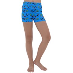 Halloween Witch Pattern Blue Kids  Lightweight Velour Yoga Shorts by snowwhitegirl