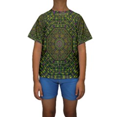 Peace Flower Planet And Calm Fire Kids  Short Sleeve Swimwear