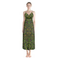 Peace Flower Planet And Calm Fire Button Up Chiffon Maxi Dress