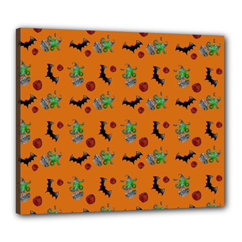 Halloween Witch Pattern Orange Canvas 24  X 20  (stretched) by snowwhitegirl