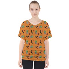 Halloween Witch Pattern Orange V-neck Dolman Drape Top by snowwhitegirl