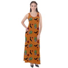 Halloween Witch Pattern Orange Sleeveless Velour Maxi Dress by snowwhitegirl