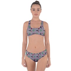 Halloween Witch Pattern Grey Criss Cross Bikini Set by snowwhitegirl