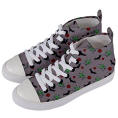 Halloween Witch Pattern Grey Women s Mid-top Canvas Sneakers by snowwhitegirl