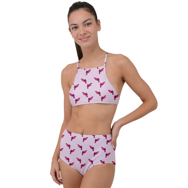 Pink Parrot Pattern High Waist Tankini Set