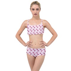 Pink Parrot Pattern Layered Top Bikini Set