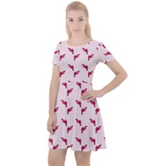 Pink Parrot Pattern Cap Sleeve Velour Dress 