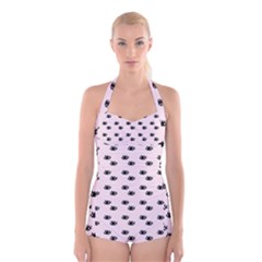 Pink Eyes Boyleg Halter Swimsuit 