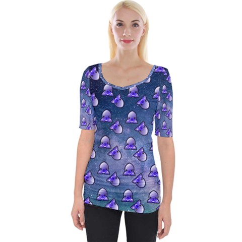 Kawaii Space Rocket Pattern Wide Neckline Tee by snowwhitegirl