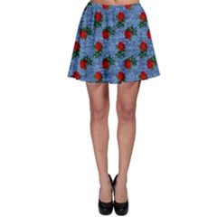 Blue Denim And Roses Skater Skirt by snowwhitegirl