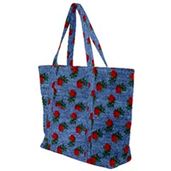 Blue Denim And Roses Zip Up Canvas Bag by snowwhitegirl