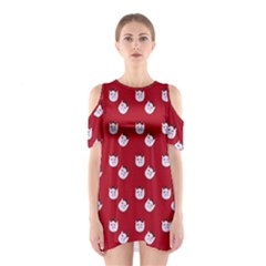 Lazy Bat One Red Pattern Shoulder Cutout One Piece Dress