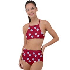 Lazy Bat One Red Pattern High Waist Tankini Set