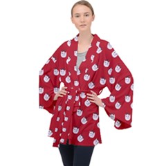 Lazy Bat One Red Pattern Velvet Kimono Robe