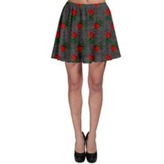 Black Denim And Roses Skater Skirt by snowwhitegirl