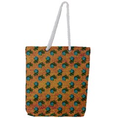 Orange Denim And Roses Full Print Rope Handle Tote (large) by snowwhitegirl