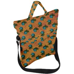 Orange Denim And Roses Fold Over Handle Tote Bag by snowwhitegirl