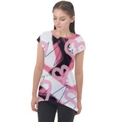 Heart Abstract Cap Sleeve High Low Top