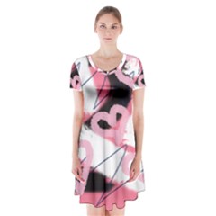 Heart Abstract Short Sleeve V-neck Flare Dress