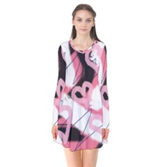 Heart Abstract Long Sleeve V-neck Flare Dress